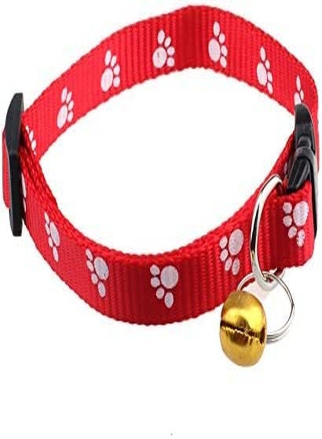 Pups&Pets Dog, Puppy, Cat & Kitten Buckle Paw Print Adjustable Pet Collar with Bell, X-Small Size 10 MM Nylon Collar Paw Printed Belt for Neck (Red) - Image 5